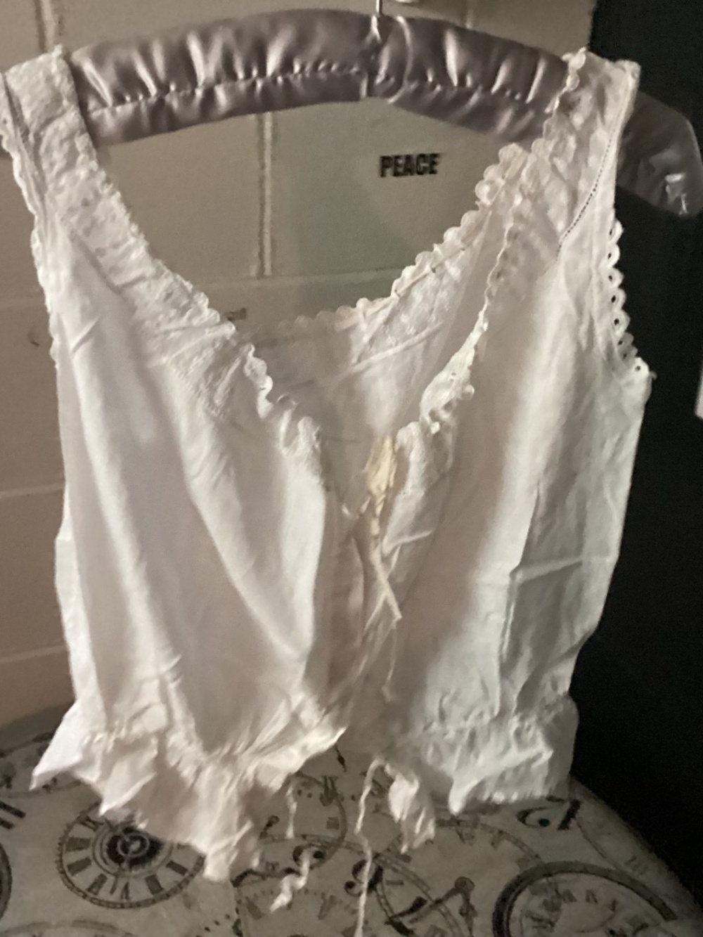Edwardian Victorian cotton camisole corset cover liberty bodice lace trim front